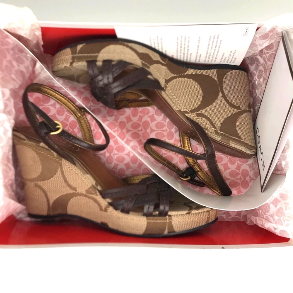 Coach Women's Tan and Brown Wedge Sandals
